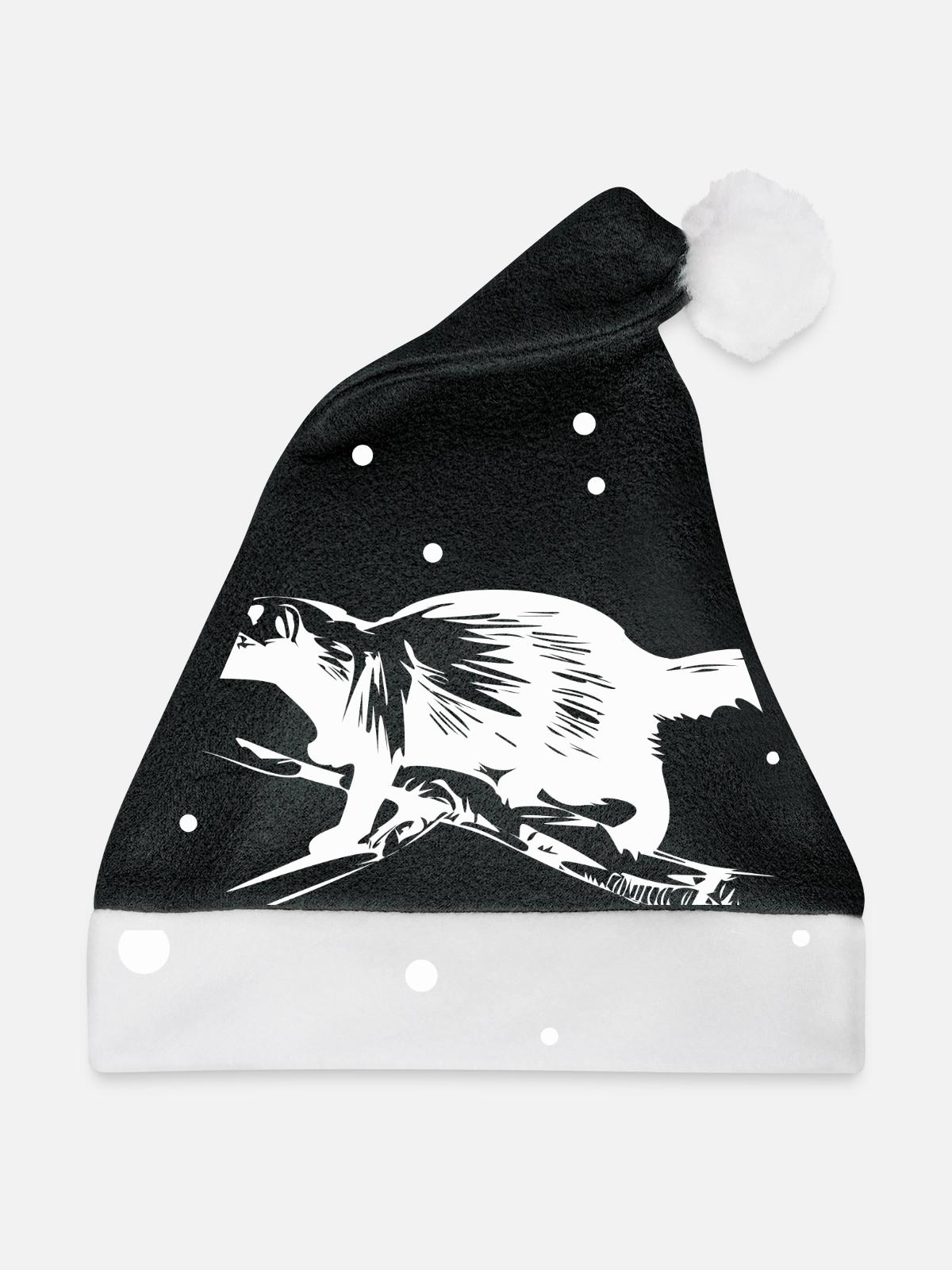 Marder - Hermelin - Wiesel - Weihnachtsmütze - Schwarz/Weiß - Vorne