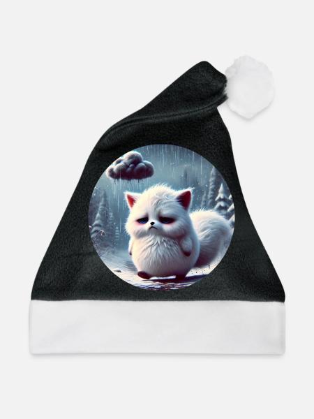 Trauriger Polarfuchs im eisigen Regen - Weihnachtsmütze - Schwarz/Weiß