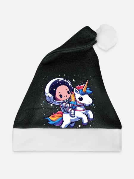Chibi Astronaut und Einhorn - Weihnachtsmütze - Schwarz/Weiß