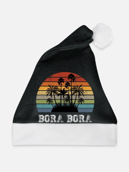 Bora Bora Vintage Design mit Palmen / Geschenk - Weihnachtsmütze - Schwarz/Weiß - Vorne