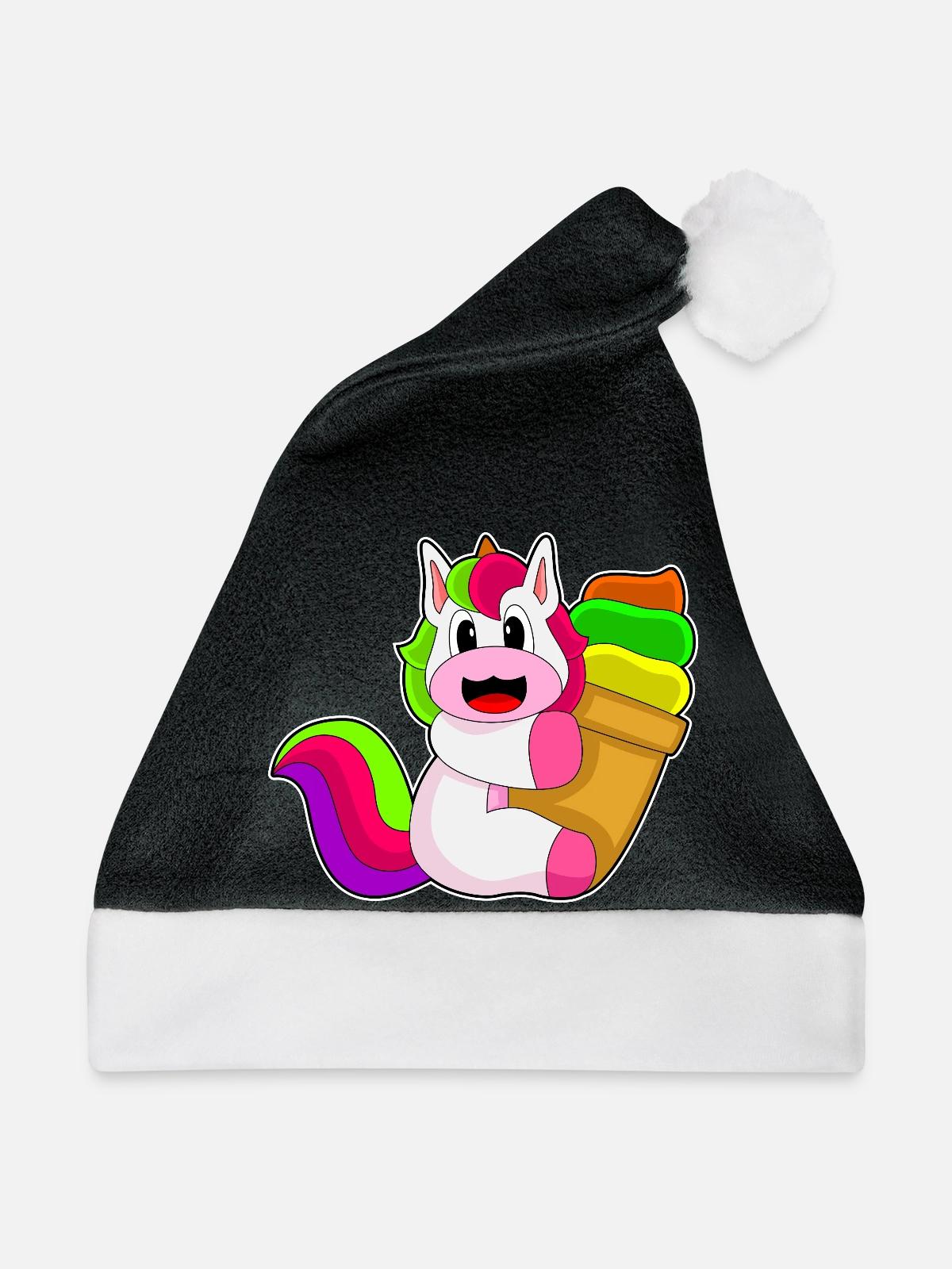 Einhorn Waffeleis - Weihnachtsmütze - Schwarz/Weiß - Vorne