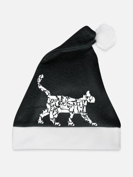 Katze Zeichnung - Weihnachtsmütze - Schwarz/Weiß