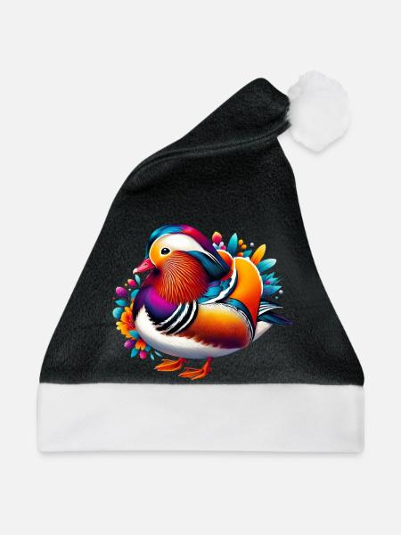 Mandarinente - Weihnachtsmütze - Schwarz/Weiß
