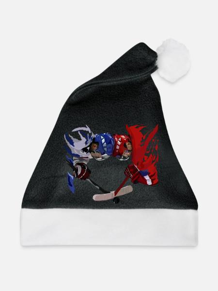 Eishockey Duell Blau Rot - Weihnachtsmütze - Schwarz/Weiß