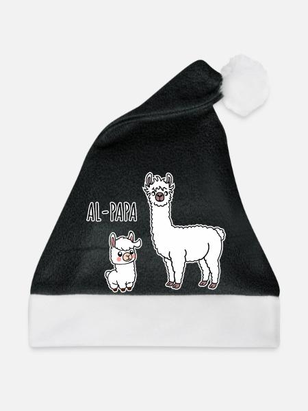 Al-Papa Ein Alpaka Papa mit Alpaka Kind - Weihnachtsmütze - Schwarz/Weiß