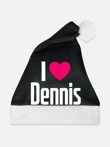 I Love Dennis Pinkes Herz Ich liebe Dennis - Weihnachtsmütze - Schwarz/Weiß - Vorne