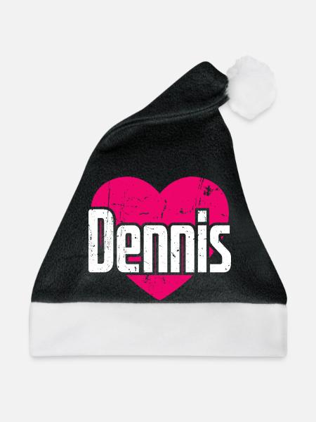 I Love Dennis Pinkes Herz Ich liebe Dennis - Weihnachtsmütze - Schwarz/Weiß - Vorne