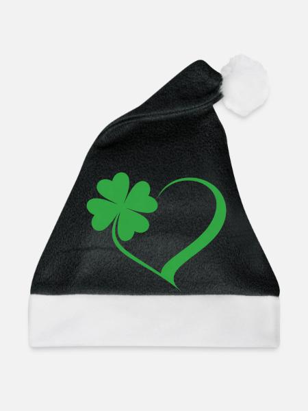 Grünes Kleeblatt Herz Design - Weihnachtsmütze - Schwarz/Weiß