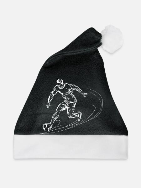 Fußballspieler Line Art - Weihnachtsmütze - Schwarz/Weiß