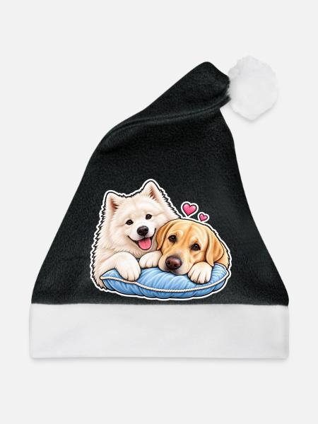 Flauschige Freunde im gemütlichen Bett - Weihnachtsmütze - Schwarz/Weiß