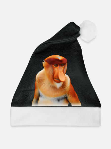 Der exotische Nasenaffe - Weihnachtsmütze - Schwarz/Weiß - Vorne