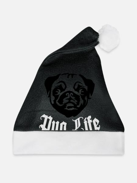 Pug Life - Weihnachtsmütze - Schwarz/Weiß