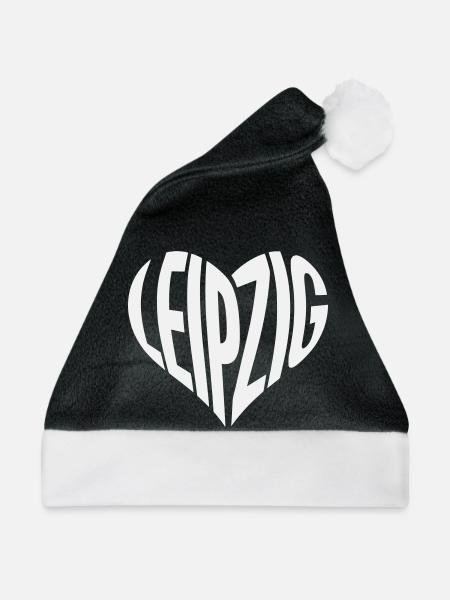 Leipzig Herz-Typo  - Weihnachtsmütze - Schwarz/Weiß - Vorne