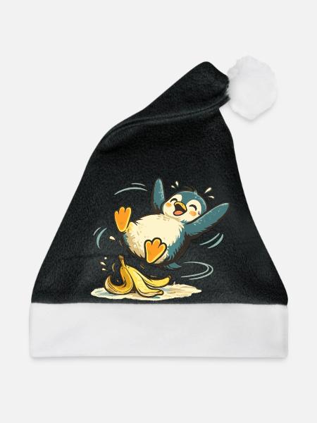 Pinguin Springende Banane - Weihnachtsmütze - Schwarz/Weiß