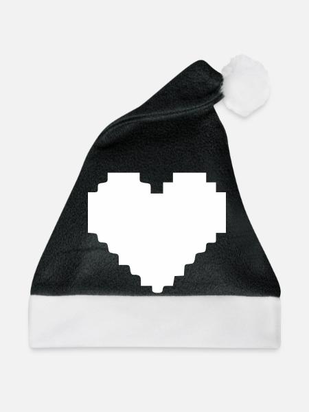 Weißes Herz weiß Pixelherz Geschenk  - Weihnachtsmütze - Schwarz/Weiß - Vorne