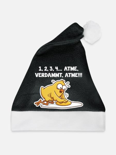 Küken rettet Spiegelei – Atme Spruch - Weihnachtsmütze - Schwarz/Weiß - Vorne