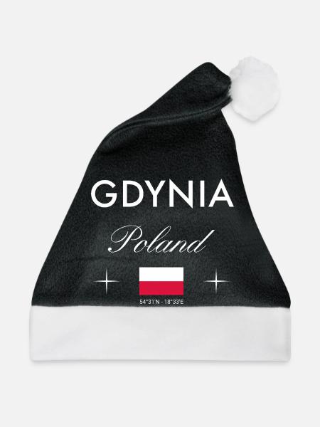 Gdingen Polen Koordinaten Reise Souvenir - Weihnachtsmütze - Schwarz/Weiß - Vorne