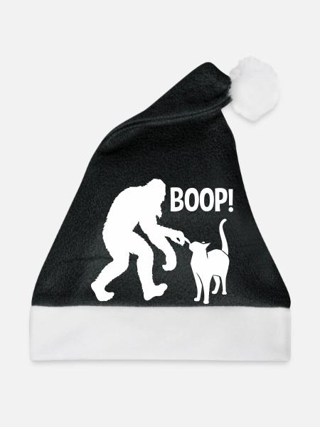 Funny Bigfoot Yeti Boop The Snoot Cat Humor - Weihnachtsmütze - Schwarz/Weiß - Vorne