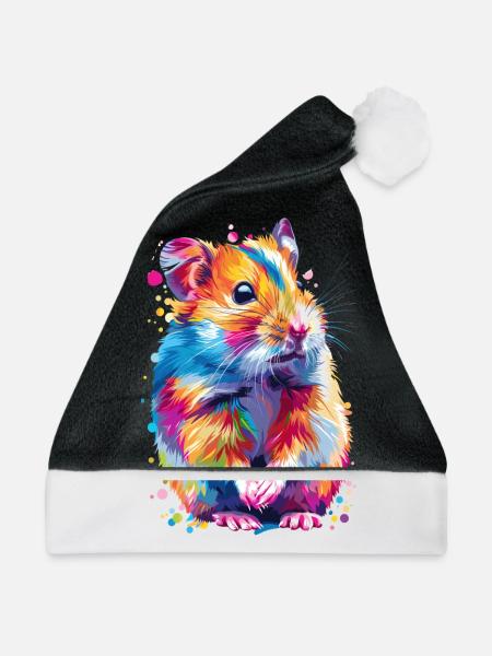 Niedlicher Hamster Regenbogenfarben - Weihnachtsmütze - Schwarz/Weiß