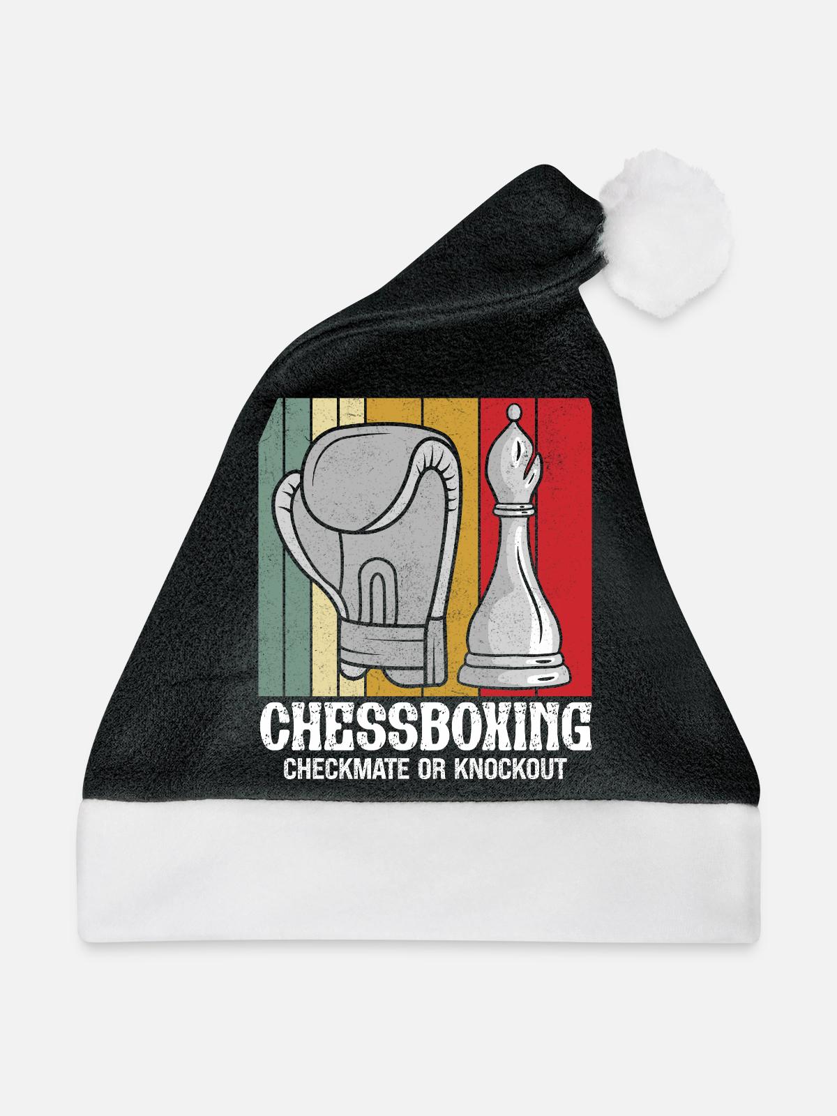 Schachboxen - Schachmatt Oder Knockout Schachboxen - Weihnachtsmütze - Schwarz/Weiß - Vorne