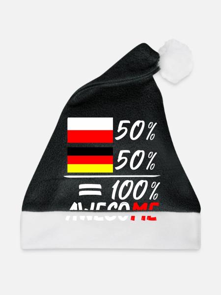 50% Polnisch 50% Deutsch - Weihnachtsmütze - Schwarz/Weiß - Vorne