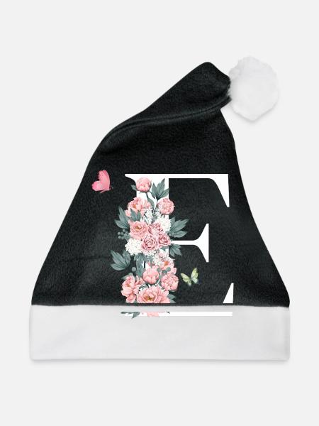 Buchstabe e rosa Blumen - Weihnachtsmütze - Schwarz/Weiß