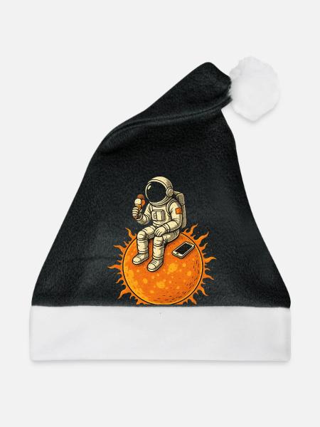 Astronaut auf der Sonne - Weihnachtsmütze - Schwarz/Weiß - Vorne