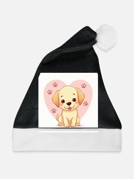 Flux Dev A whimsical pastelhued dog cute cartoon - Weihnachtsmütze - Schwarz/Weiß - Vorne