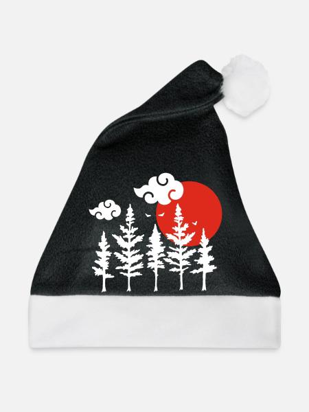 Weiße Bäume und rote Sonne - Weihnachtsmütze - Schwarz/Weiß
