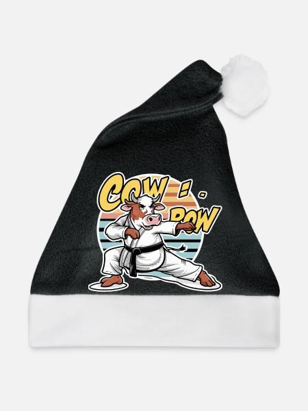 Kuh Karate Dojo Retro - Weihnachtsmütze - Schwarz/Weiß