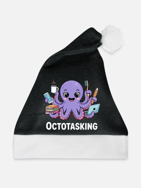 Octotasking Krake im Multitasking Modus - Weihnachtsmütze - Schwarz/Weiß