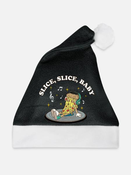 Slice Slice Baby – Lustiger Pizza Spruch Retro - Weihnachtsmütze - Schwarz/Weiß - Vorne