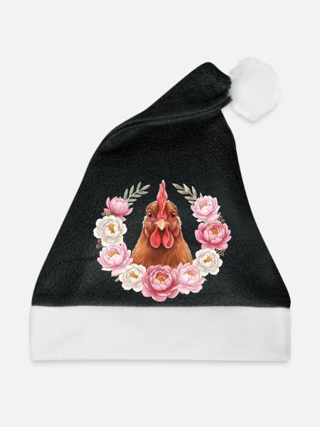 Braunes Huhn - Weihnachtsmütze - Schwarz/Weiß - Vorne