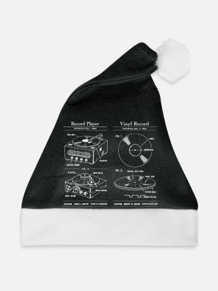 Retro-Plattenspieler-Bauplan - Weihnachtsmütze - Schwarz/Weiß - Vorne