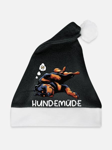 Hundemüde Rottweiler Rottweilerbesitzer Rottie - Weihnachtsmütze - Schwarz/Weiß - Vorne