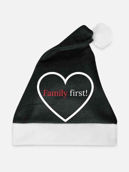 Family First! – Herz - Weihnachtsmütze - Schwarz/Weiß