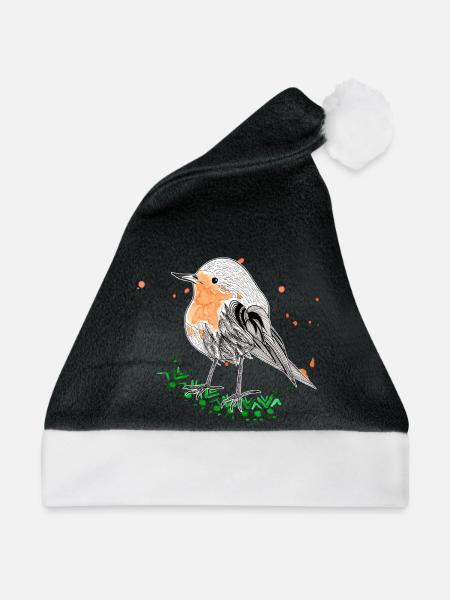 Rotkehlchen - Weihnachtsmütze - Schwarz/Weiß