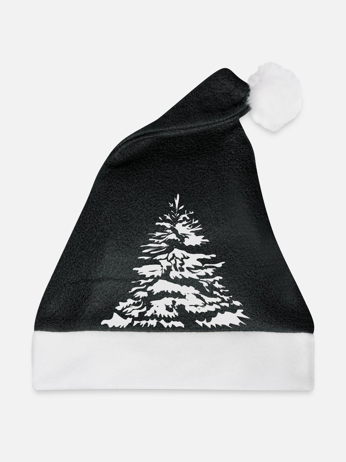 schneebedeckter Christbaum oder Tannenbaum - Weihnachtsmütze - Schwarz/Weiß - Vorne