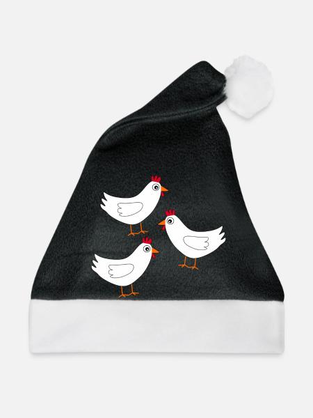 Huhn weiß weiße Hühner Hennen Ostern - Weihnachtsmütze - Schwarz/Weiß