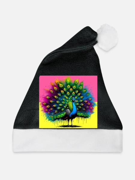 Pfau - Weihnachtsmütze - Schwarz/Weiß