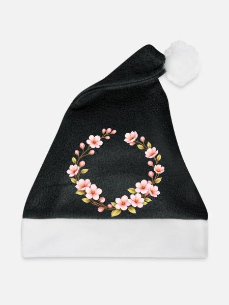 Frühlingsmotiv Kirschblüten Rahmen - Weihnachtsmütze - Schwarz/Weiß