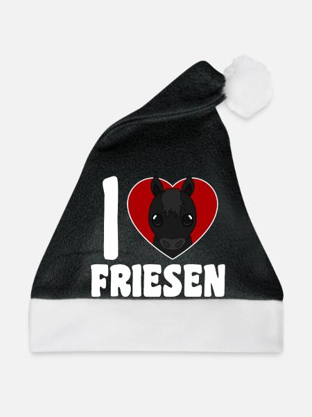 Ich liebe Friesen - Pferdeherz - Weihnachtsmütze - Schwarz/Weiß