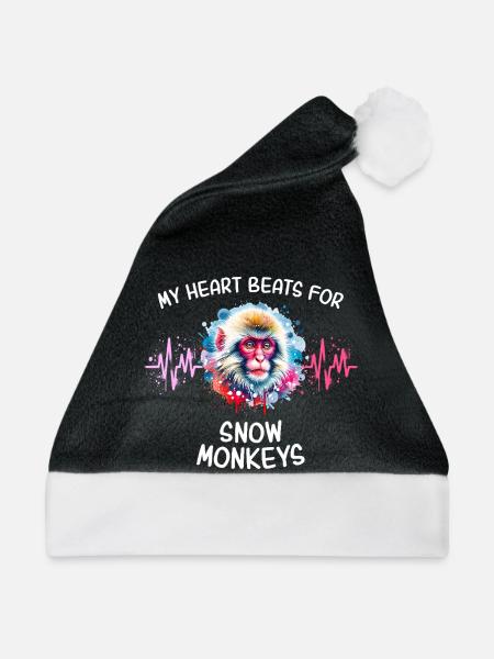 Schneeaffe Herzlinie - Weihnachtsmütze - Schwarz/Weiß - Vorne