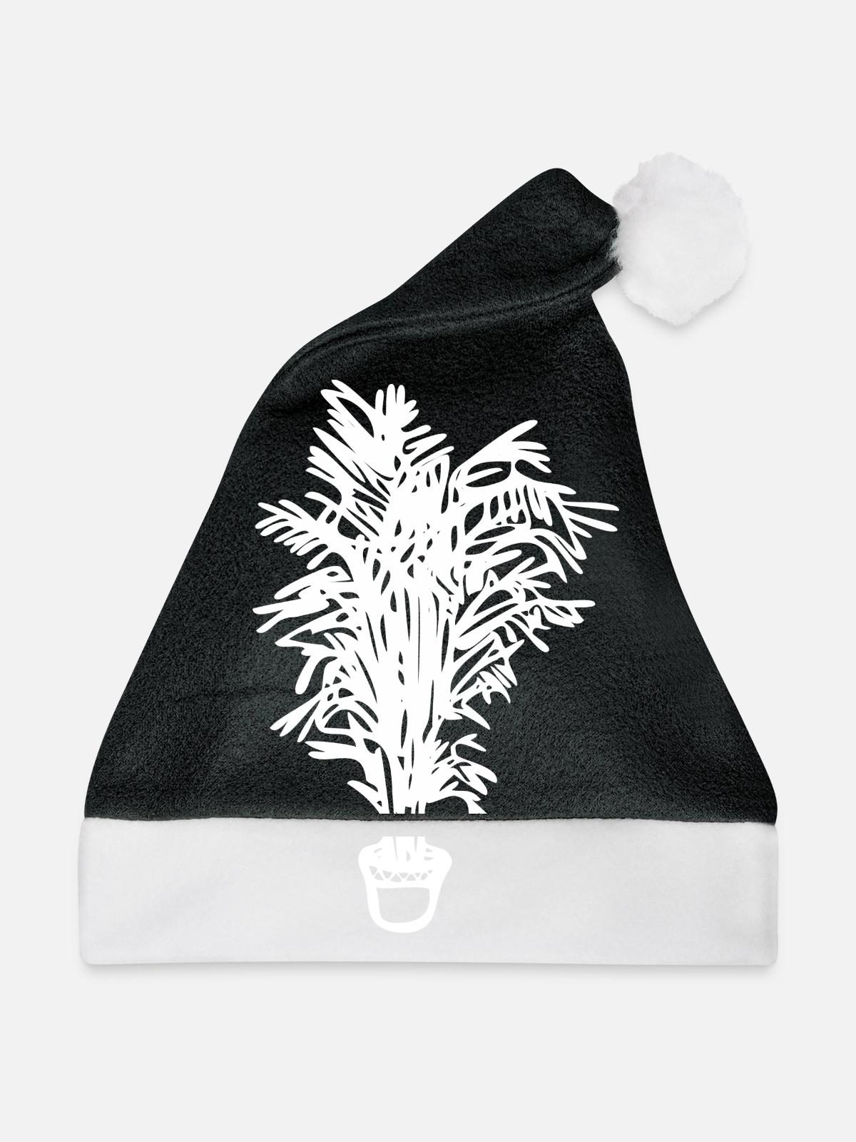 Topfpflanze, Geschenk, Geschenkidee - Weihnachtsmütze - Schwarz/Weiß - Vorne