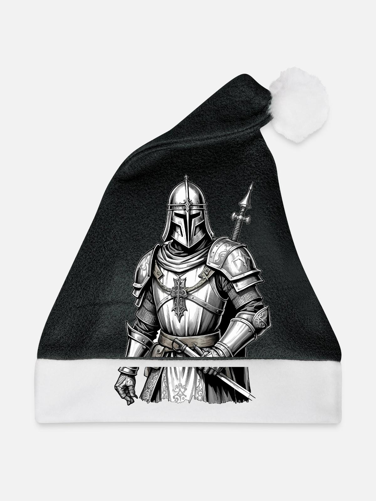 Ritter, Tempelritter, Mittelalter - Weihnachtsmütze - Schwarz/Weiß - Vorne