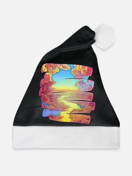 Pinselstrich Traumland mit Fluss | Geschenk - Weihnachtsmütze - Schwarz/Weiß - Vorne