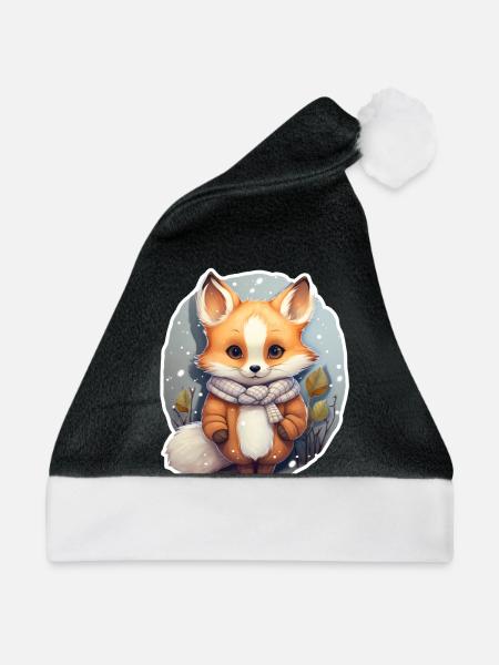 Fuchs im Winterlook - Weihnachtsmütze - Schwarz/Weiß