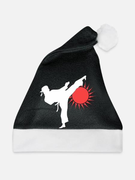 Karate Kick Silhouette mit roter Sonne - Weihnachtsmütze - Schwarz/Weiß - Vorne