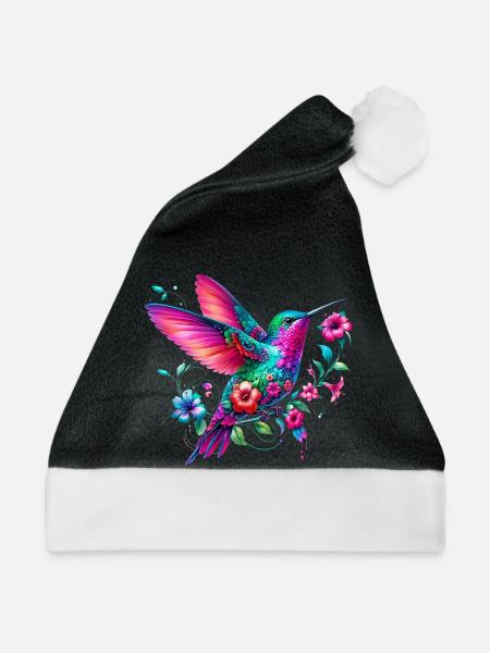 Kolibri mit Blumen geschmückt - Weihnachtsmütze - Schwarz/Weiß