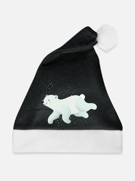 schwimmender Eisbär in sanften Farbtönen - Weihnachtsmütze - Schwarz/Weiß